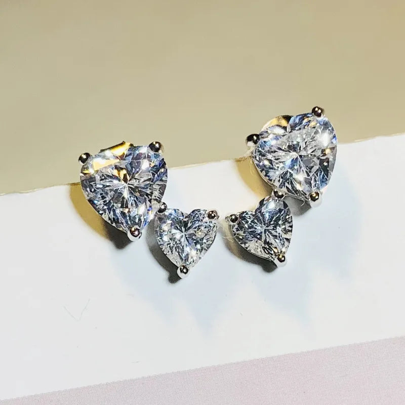 Huitan Double Heart CZ Stud Earrings – Silver Tone Women's Jewelry Stud Earrings Axl