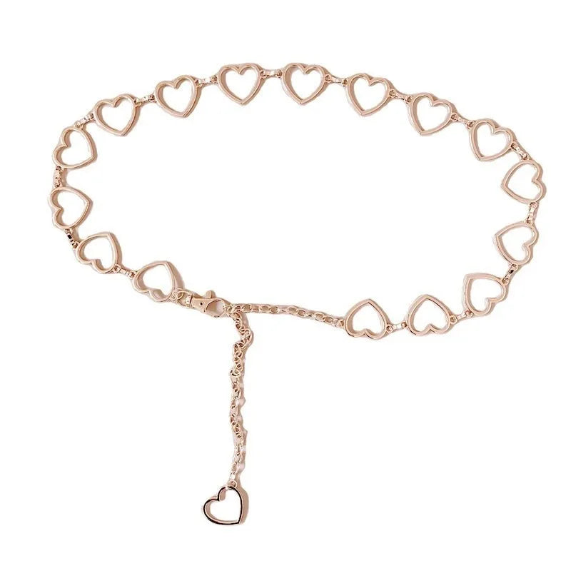Women's Heart Shaped Metal Waist Chain Belt – Gold & Silver Metal Waist Chain Belt Axl gold 70cm