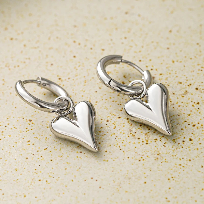 Huitan Heart Drop Earrings – Stainless Steel Women's Jewelry Drop Earrings Axl