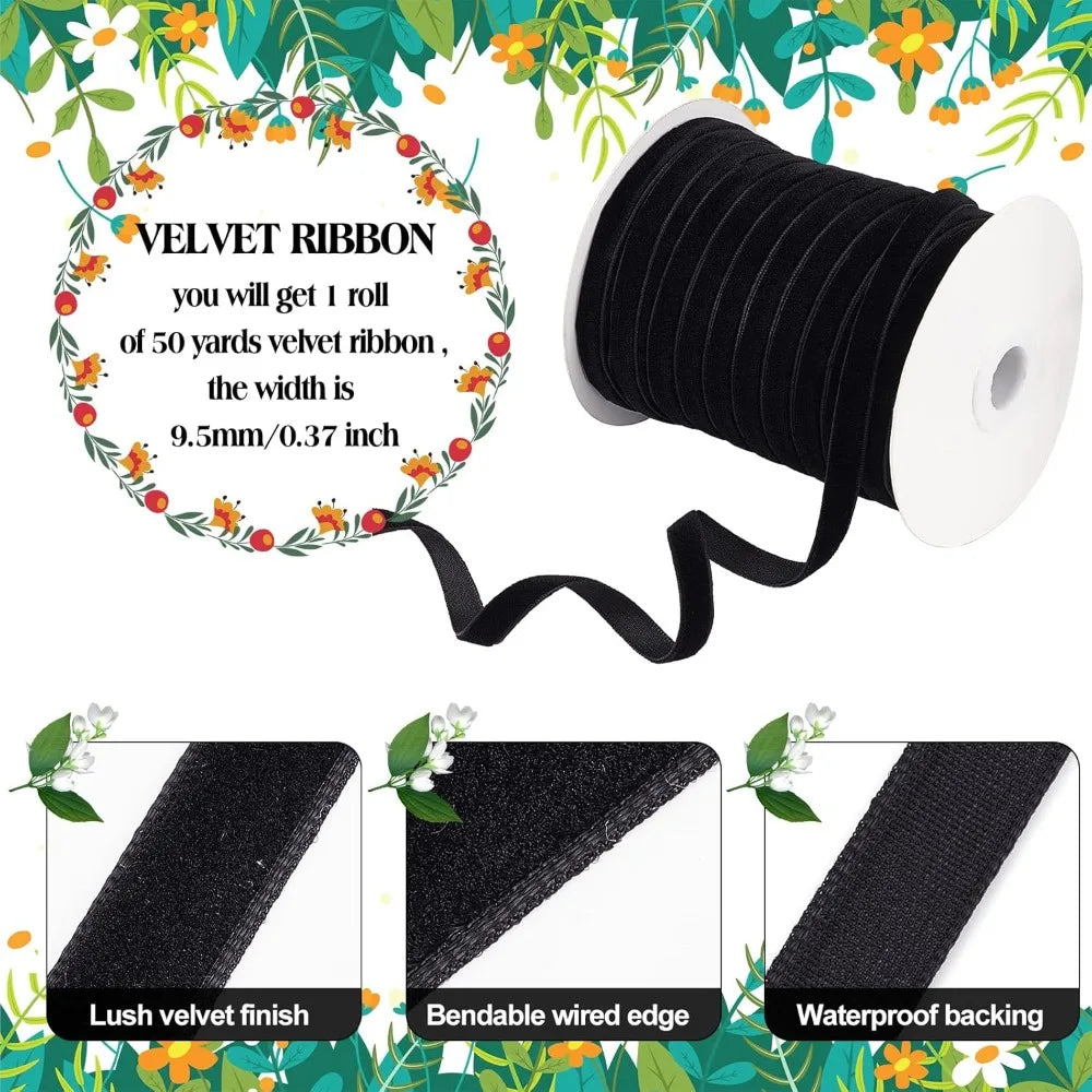 Black Velvet Ribbon 3/8 Inch Single Face 50 Yards – Craft Ribbon Velvet Craft Ribbon Axl