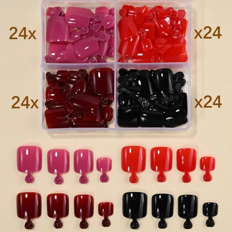 96 Pcs Short Square Press-On False Toenails – Full Cover Kit Press-On Toenails Axl N6