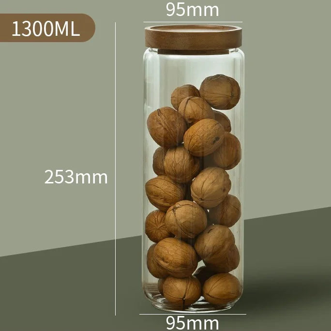 KEMORELA Glass Airtight Canister with Wood Lid | Kitchen Storage Glass Storage Canister Axl D