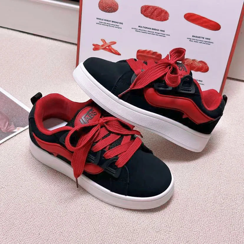 Women's Black Platform Sneakers – Vintage Casual Vulcanize Flats Platform Sneakers Axl Red 40