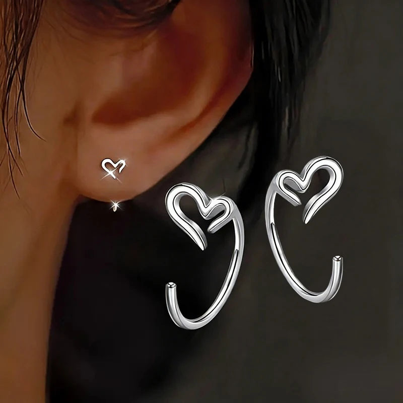 Huitan Glossy Heart Stud Earrings – Elegant Women's Jewelry Heart Stud Earrings Axl E5821