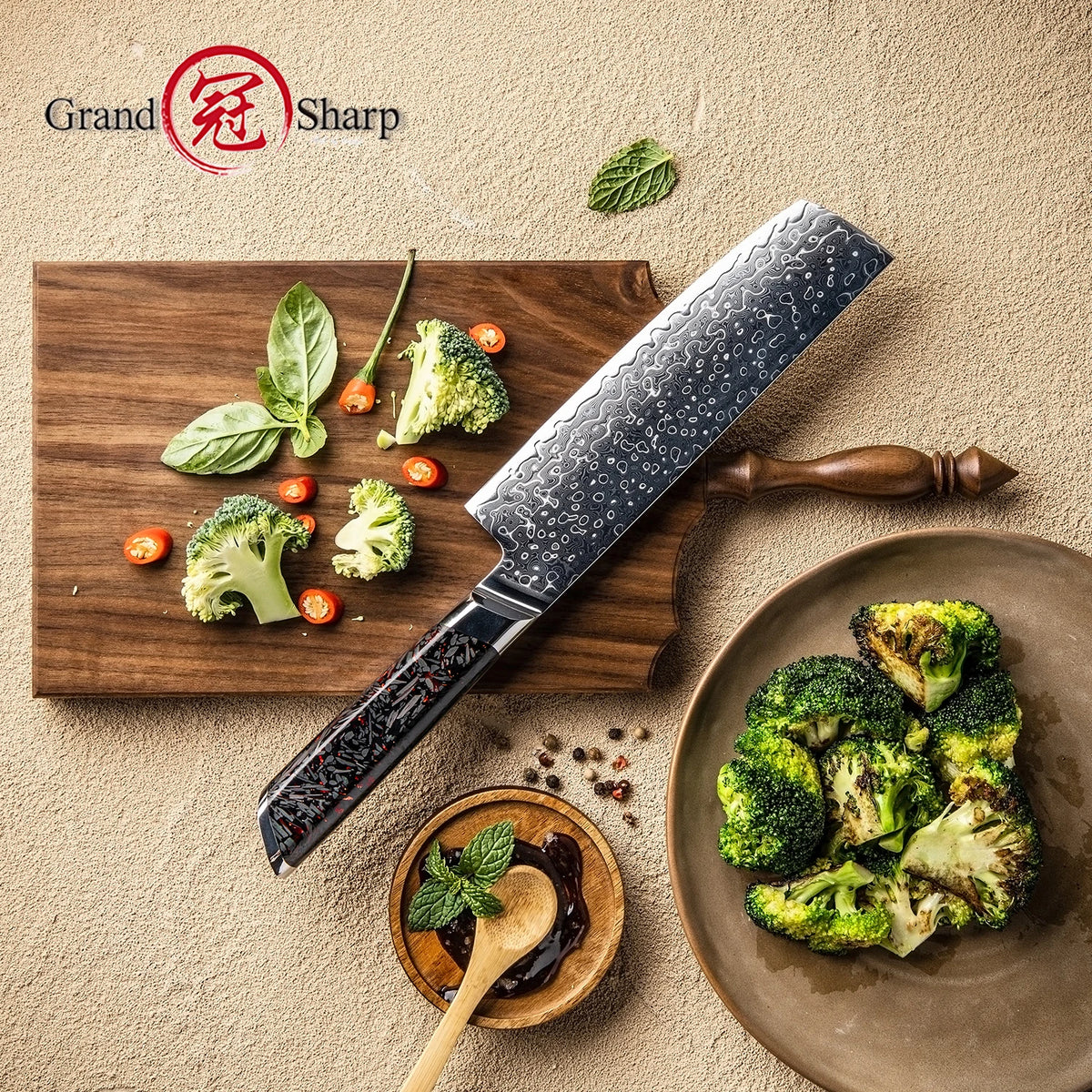 Grandsharp 7" Nakiri Knife – 129-Layer Damascus Steel Blade Damascus Nakiri Knife Axl