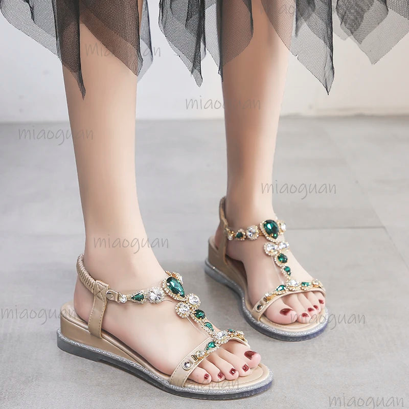 Bohemian Crystal Wedge Sandals – Women's Open Toe Gladiator Wedge Sandals Axl