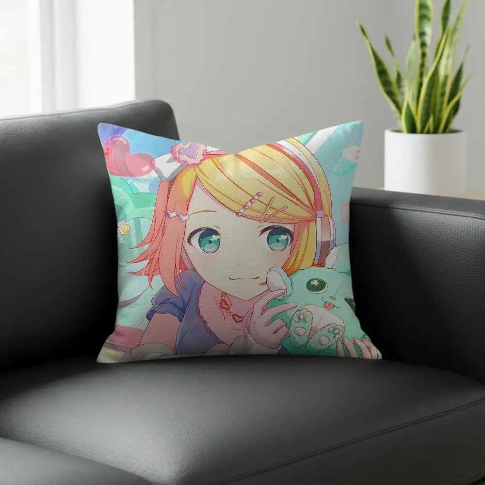 Kagamine Rin Linen Cushion Cover | Anime Pillow Case 6 Sizes Decorative Cushion Cover Axl White8 40X40cm