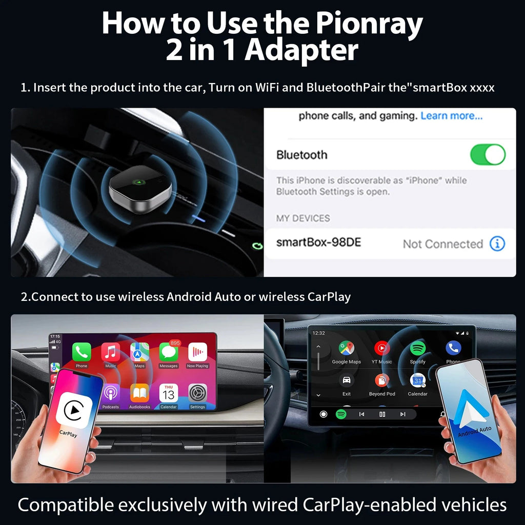 2-in-1 Wireless CarPlay & Android Auto Adapter | 5GHz USB CarPlay Wireless Adapter Axl