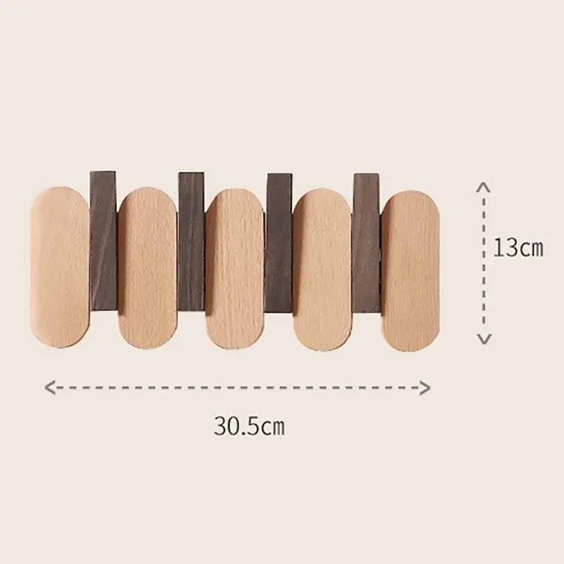 Piano Key Wall-Mounted Coat Rack – 12-Hook Oak Wood Organizer Wall-Mounted Coat Rack Axl Style C-4 Hooks