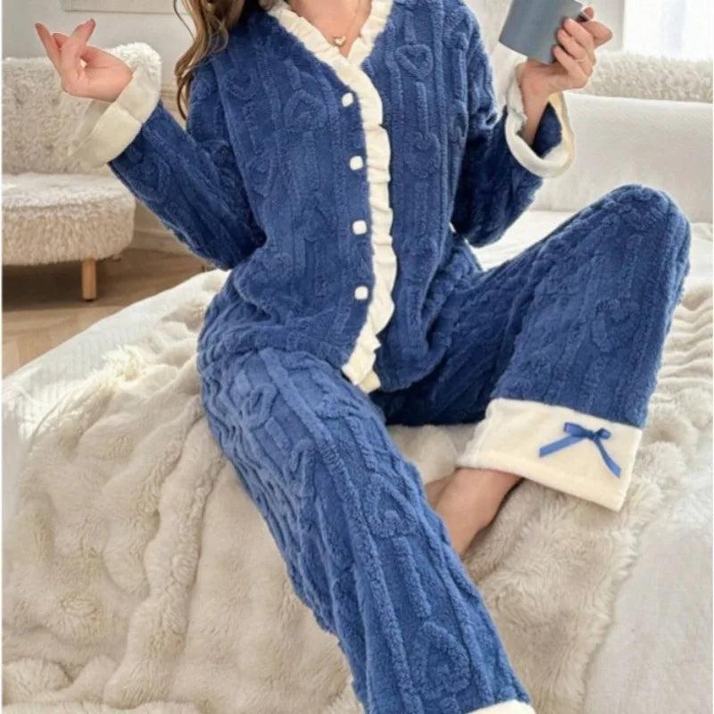 Women's Thickened Pajama Set – Soft Cardigan & Long Pants Women's Pajama Set Axl