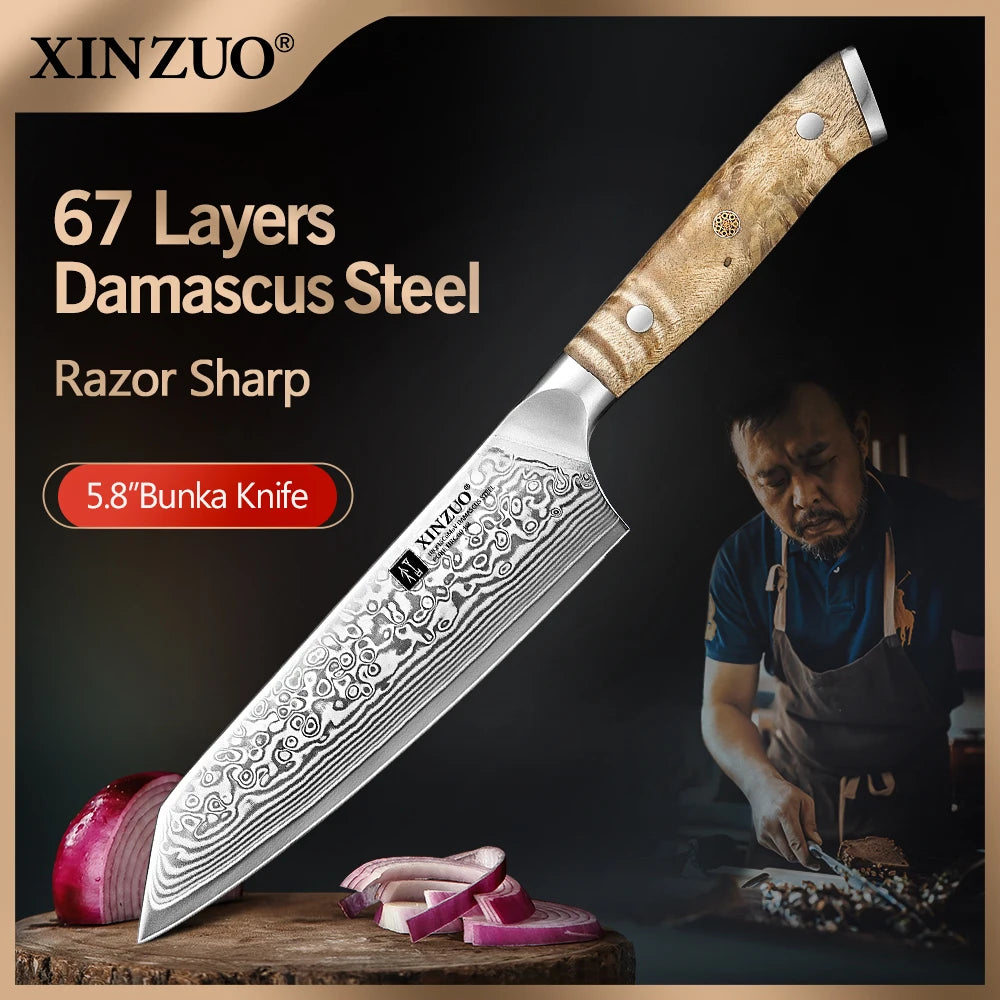 XINZUO 5.8" Damascus Bunka Chef Knife – 67-Layer Steel Damascus Chef Knife Axl China Mainland