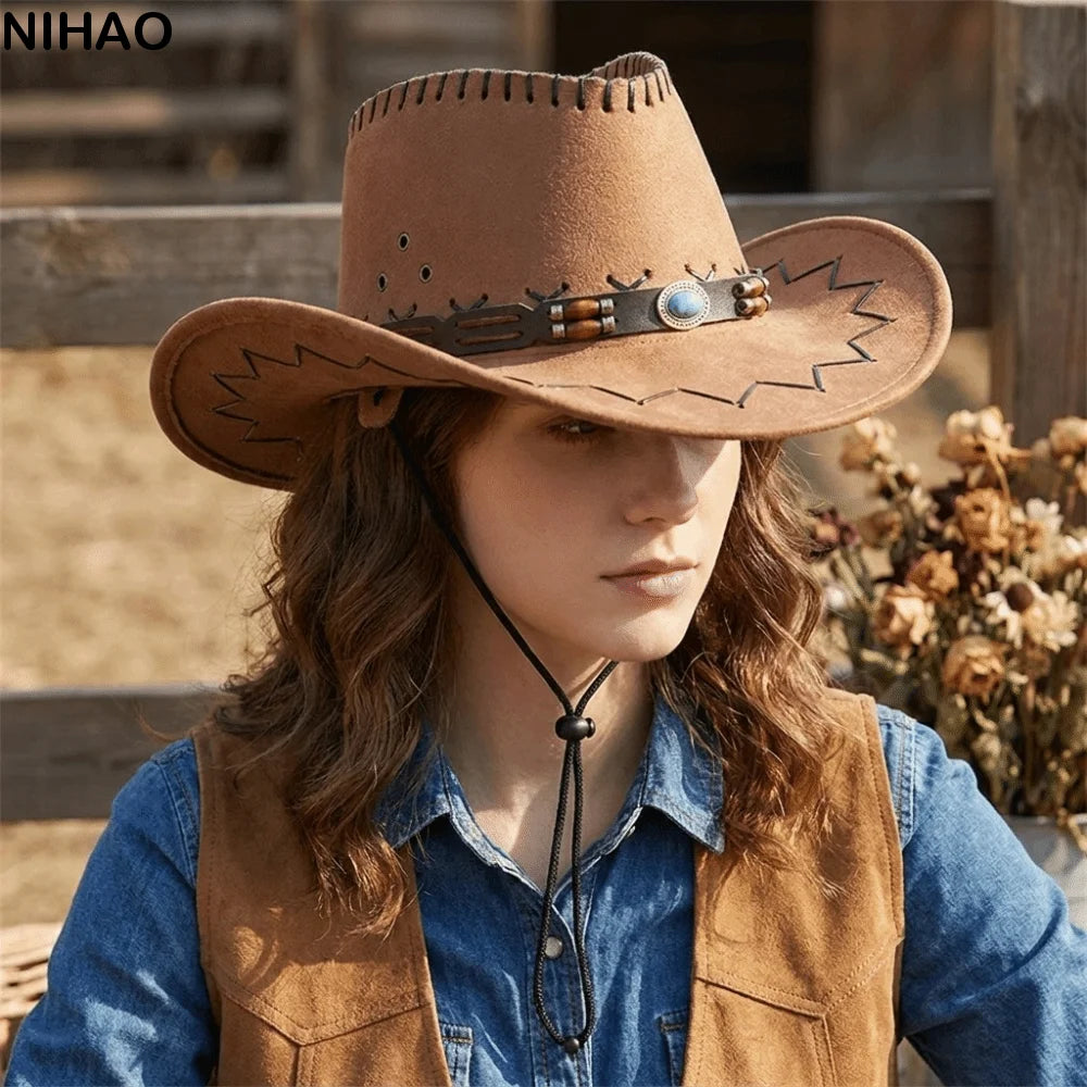 Vintage Wide Brim Western Cowboy Fedora Hat | Sun Protection Western Fedora Hat Axl