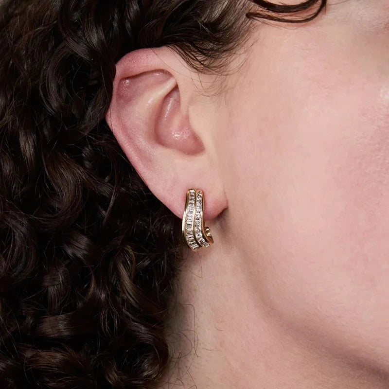 Huitan Geometric Hoop Earrings – Pavé Cubic Zirconia Women Hoop Earrings Axl