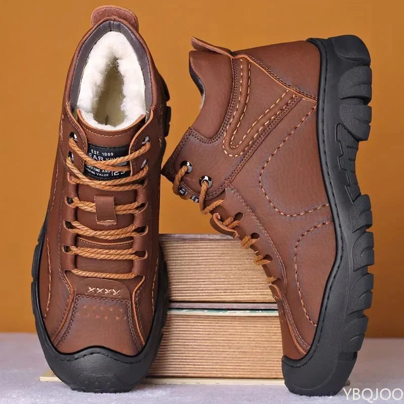 Men's Winter Velvet Lined Ankle Snow Boots – Lace-Up Men's Winter Boots Axl Brown 44