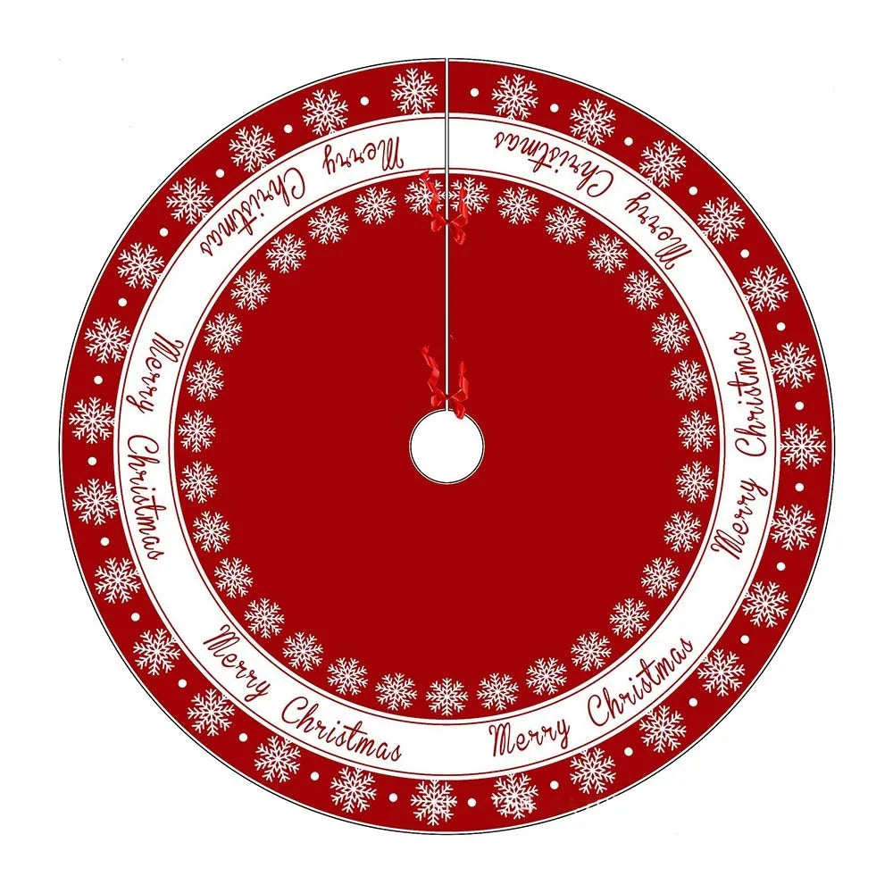 Red Swirl Floral Christmas Tree Skirt – Round Plush Xmas Mat Christmas Tree Skirt Axl Red 120cm