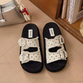 Women's Double Buckle Sandal Slippers – Summer Beach Shoes Women's Sandal Slippers Axl white 35