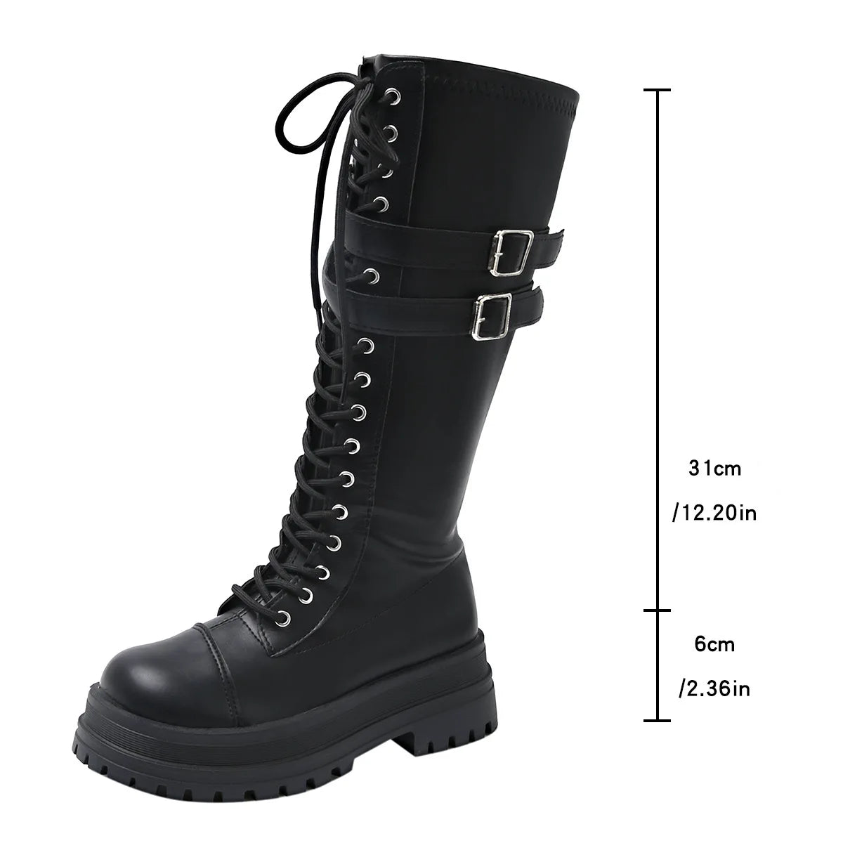 Women's Platform Knee-High Boots – Gothic Lace-Up Punk Style Platform Knee Boots Axl Black 35