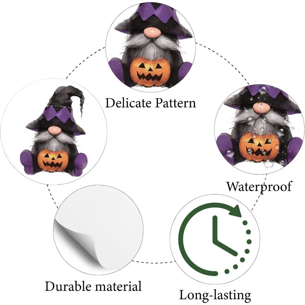 128 Halloween Witch & Pumpkin Waterproof Round Stickers – 4 Sheets Halloween Sticker Set Axl
