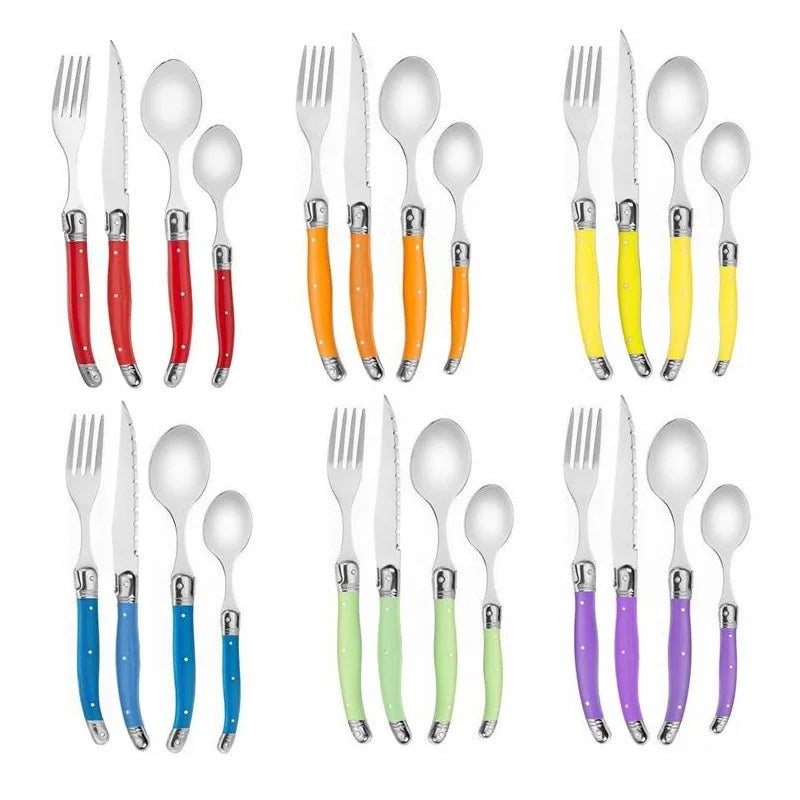 Rainbow Laguiole Cutlery Set 4–24 Pcs | Stainless Steel Flatware Flatware Set Axl