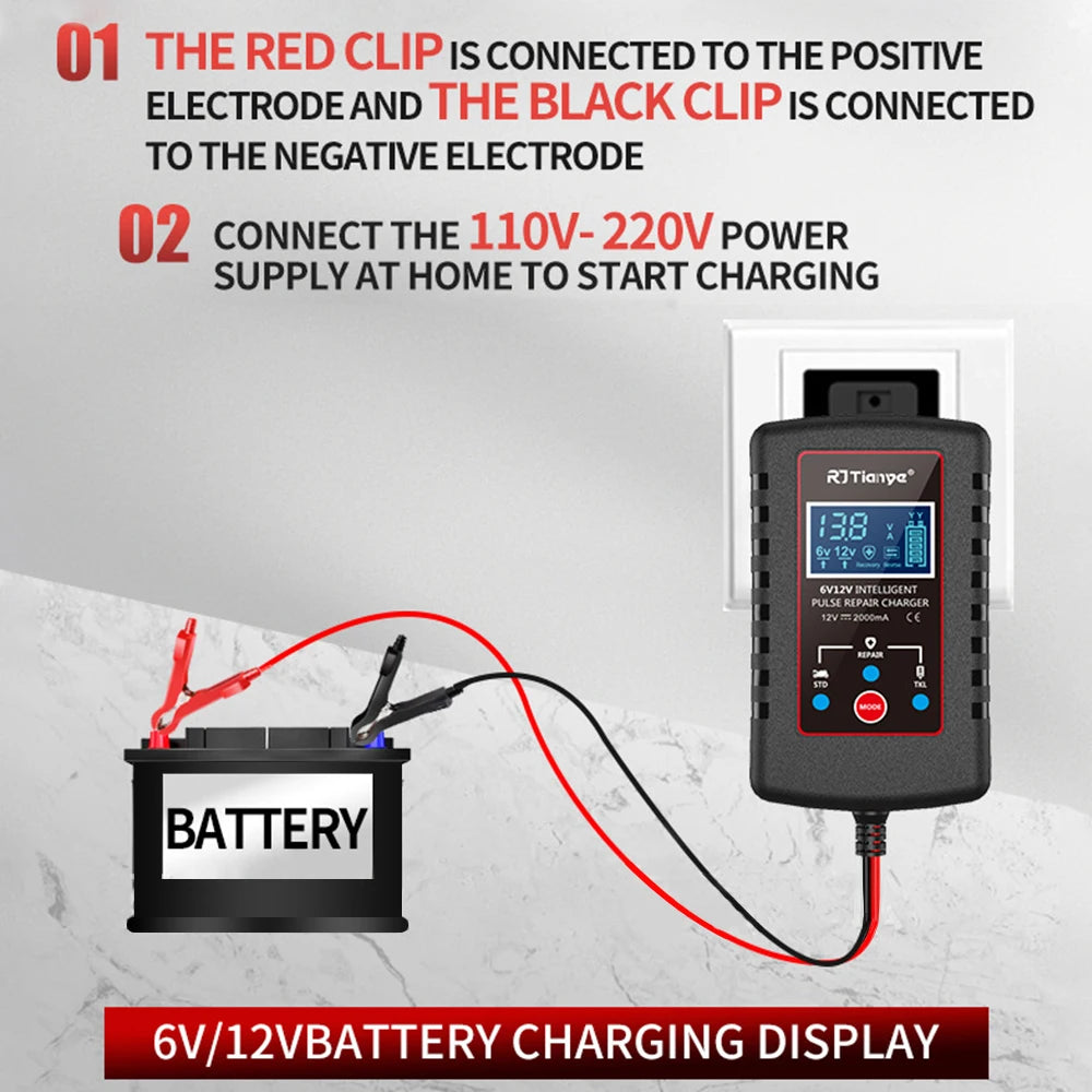 Smart 6V 12V Automatic Battery Charger – Motorcycle & Lawn Mower Battery Charger Axl