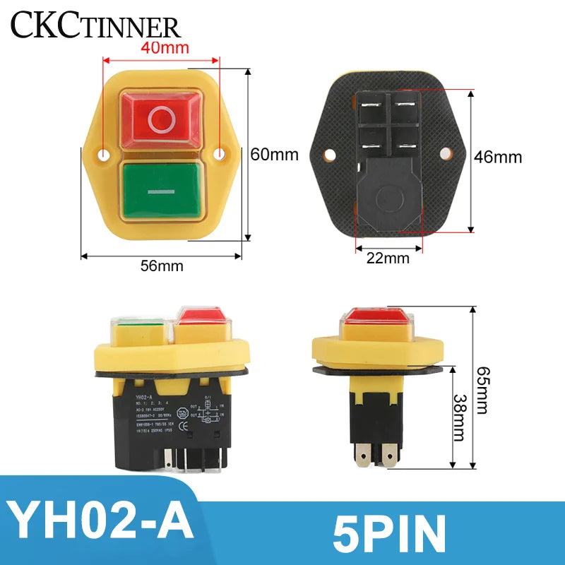 YH02 Electromagnetic Push Button Switch IP55 15A 220V CE Push Button Switch Axl 5PIN 110 V