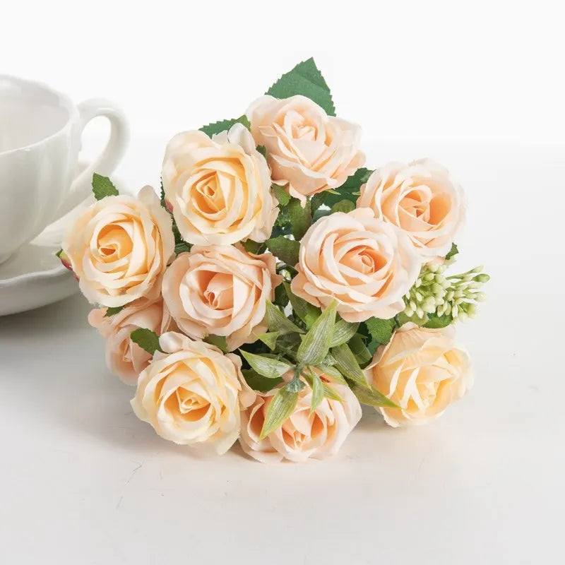 Silk Rose Artificial Flowers Bouquet – Wedding & Home Decor Artificial Silk Flowers Axl (champagne) 1 pc