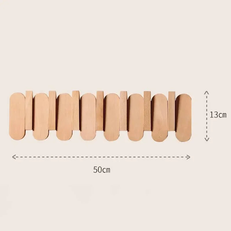 Piano Key Wall-Mounted Coat Rack – 12-Hook Oak Wood Organizer Wall-Mounted Coat Rack Axl Style B-7 Hooks