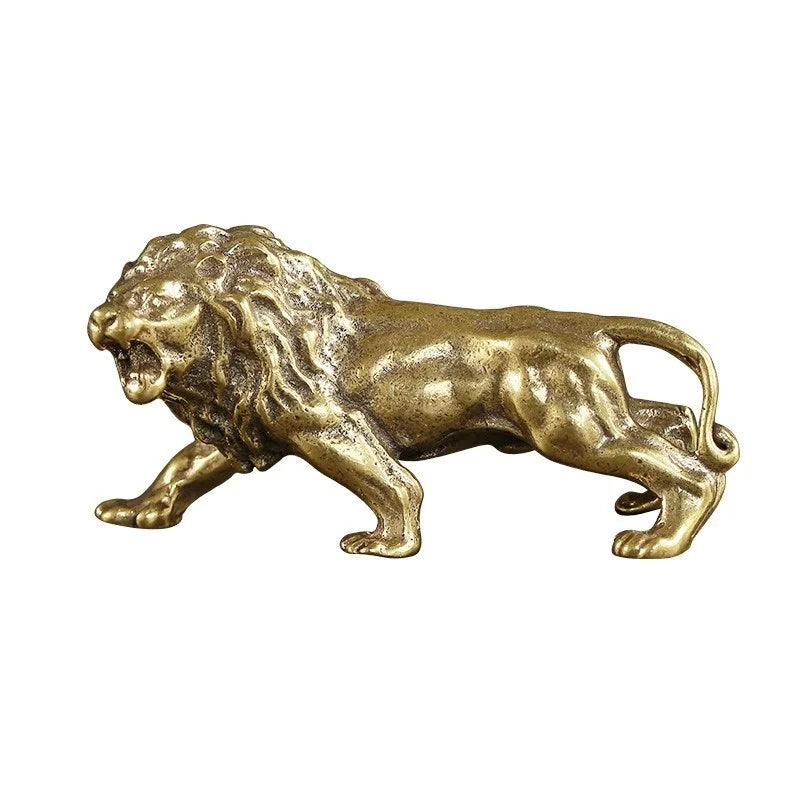 Antique Bronze Lion Statue – Solid Copper Brass Miniature Figure Decorative Figurine Axl