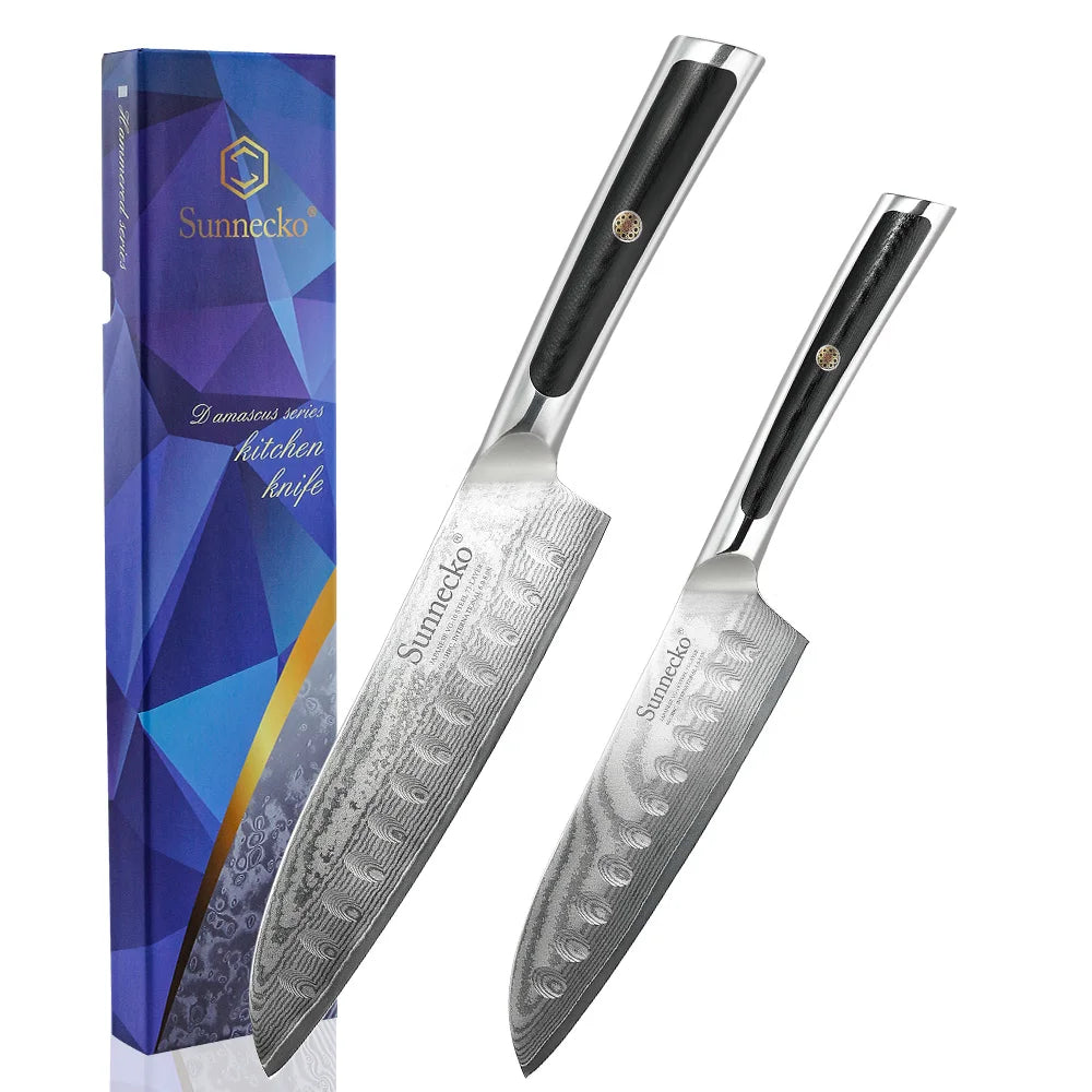 Sunnecko Damascus Santoku Knife Set – VG10 Steel & G10 Handle Damascus Santoku Knife Axl 2PCS Knives Set China Mainland