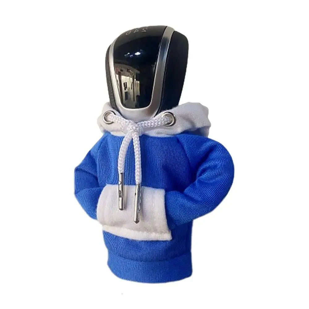 Cotton Hoodie Gear Shift Knob Cover – Color Stitching Car Decor Gear Shift Cover Axl WHITE-BLUE