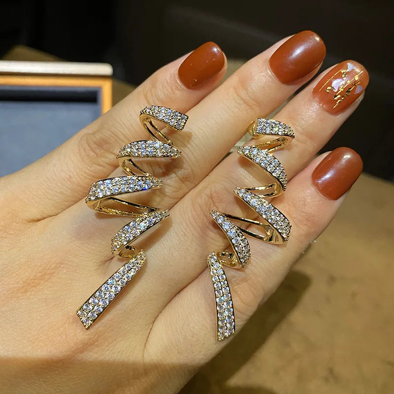 Huitan Spiral Drop Earrings – Cubic Zirconia Statement Jewelry Drop Earrings Axl E3511
