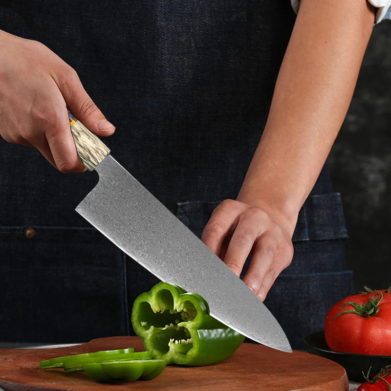 Handmade VG10 Damascus Steel Chef Knife – Colored Wood Handle Damascus Chef Knife Axl
