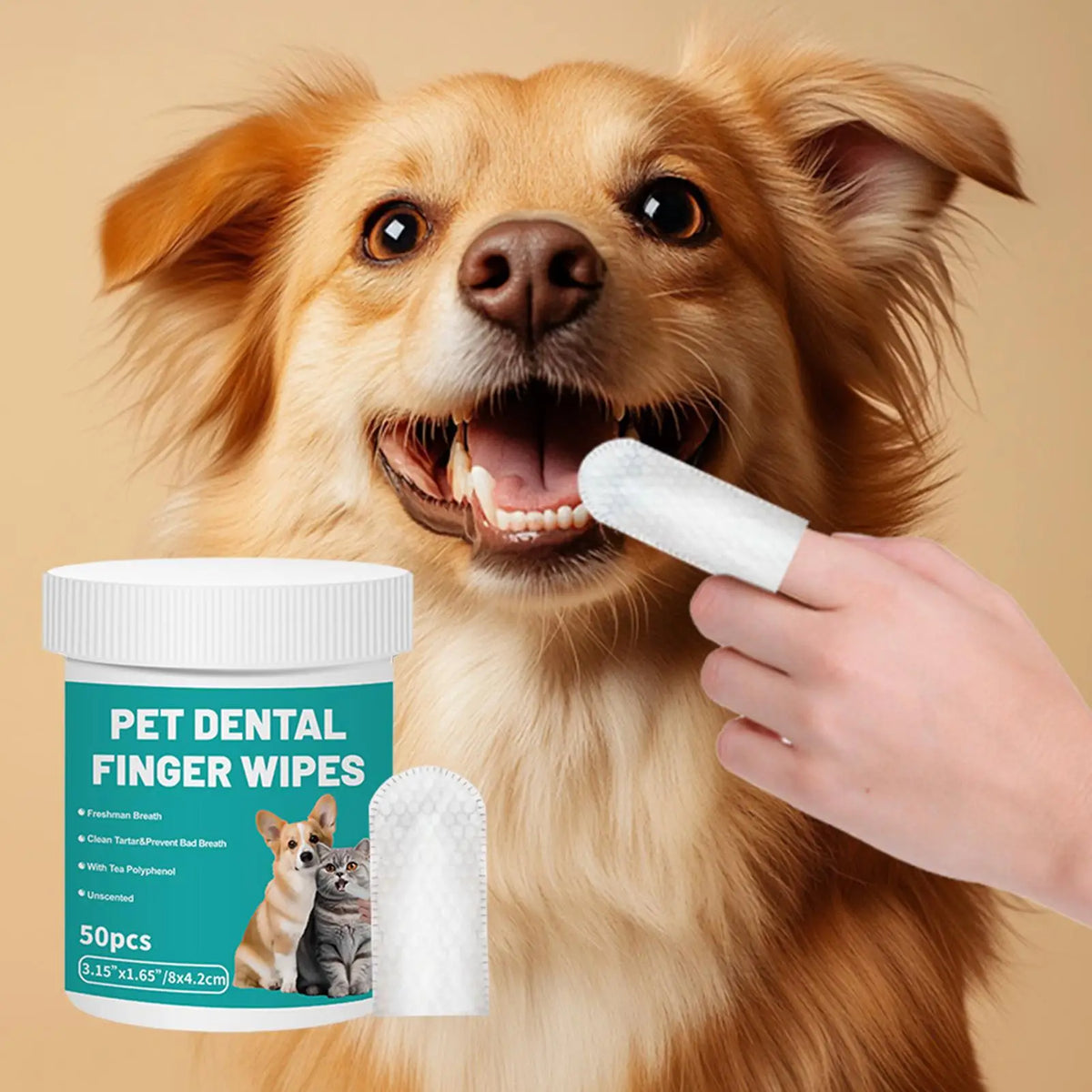 Dog Teeth Cleaning Finger Wipes 50-Pack | Pet Dental Care Pet Dental Wipes Axl