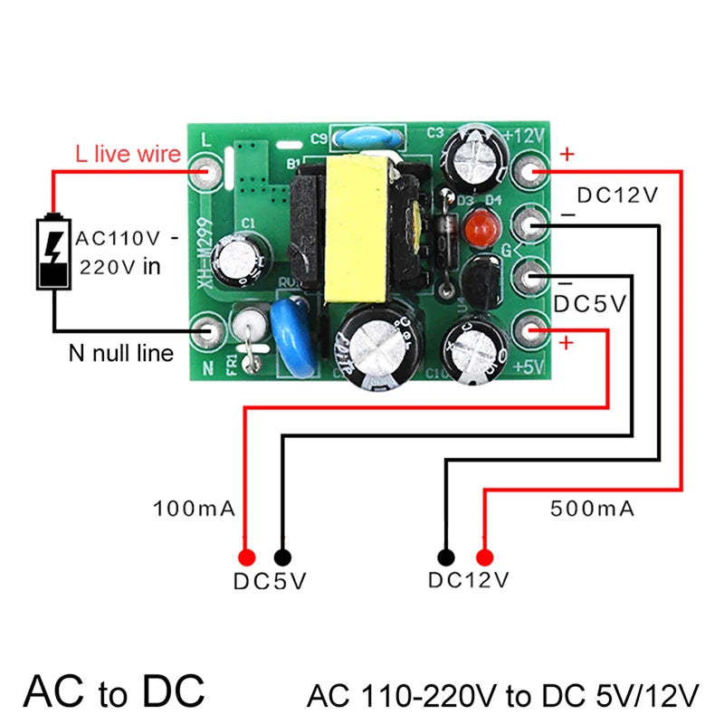 Mini AC to DC Converter Module – 110/220V to 12V & 5V Output AC-DC Power Module Axl
