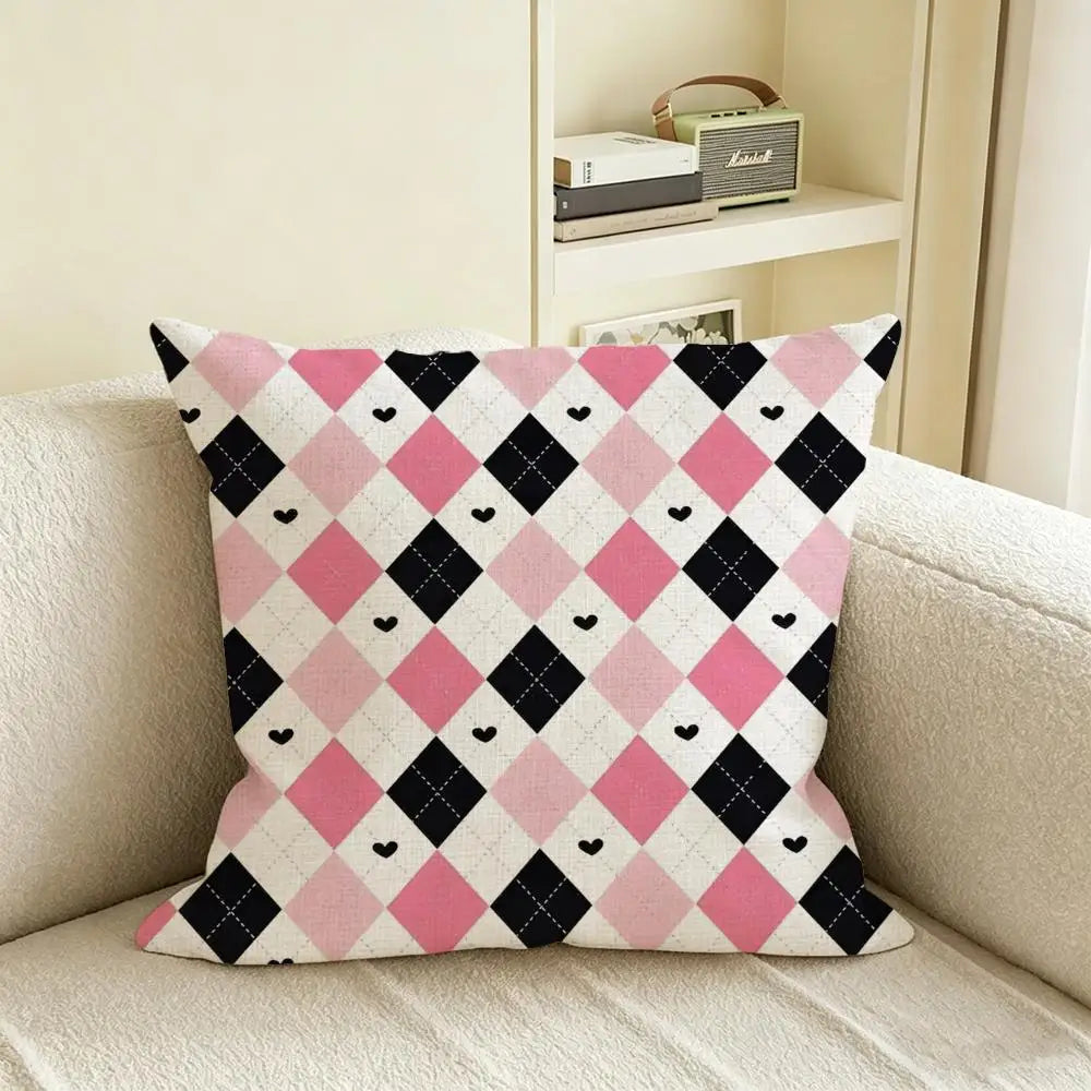 Natural Linen Cushion Cover – Rhombus & Lattice Print | 6 Sizes Linen Cushion Cover Axl White4 30X30cm