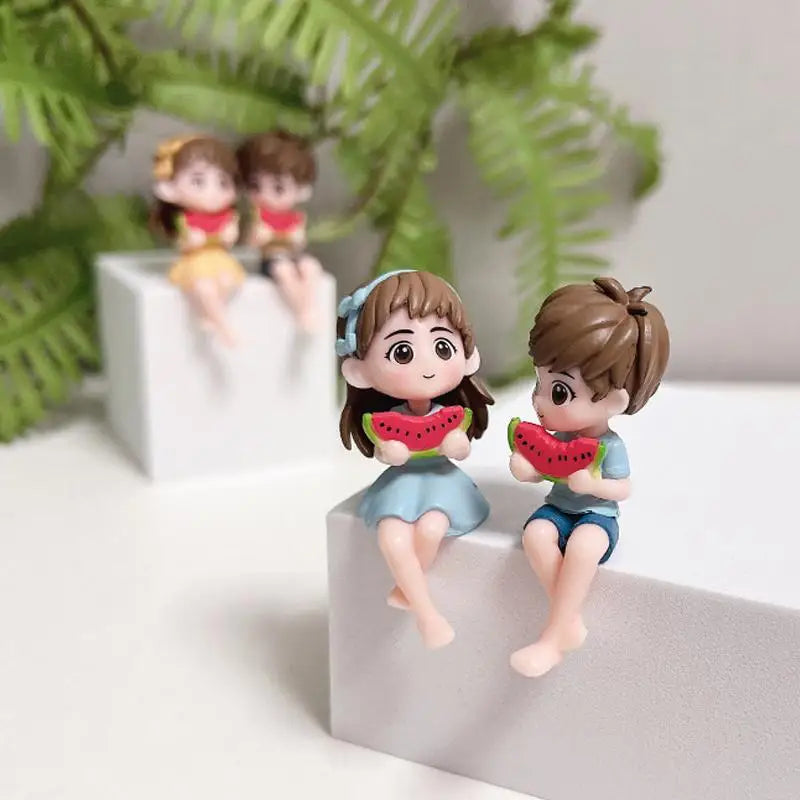 Watermelon Couple Figurines – Miniature Car & Garden Ornament Couple Figurine Set Axl