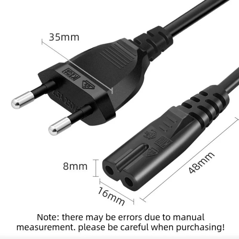 EU to IEC320 C7 Power Adapter Cable – 30cm Short Cord 250V Power Adapter Cable Axl
