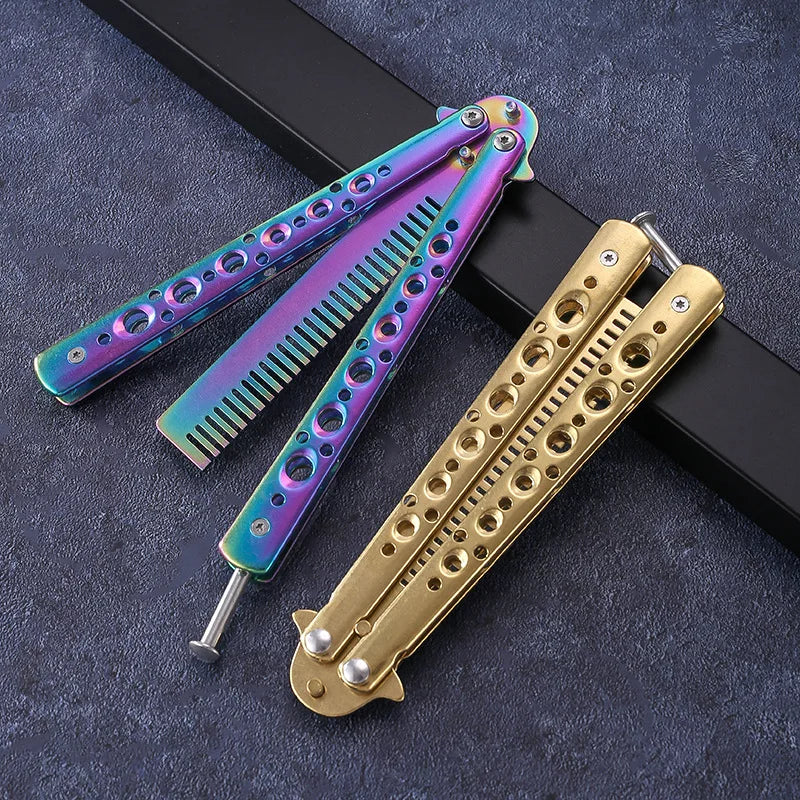 Butterfly Knife Comb – Folding Stainless Steel Beard & Hair Comb Folding Hair Comb Axl