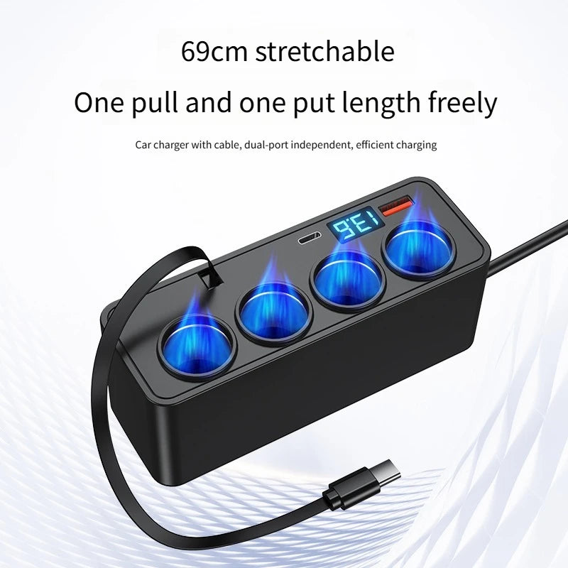 120W Car Charger – 4 Sockets & 3 USB Fast Charging Adapter Car Charger Adapter Axl