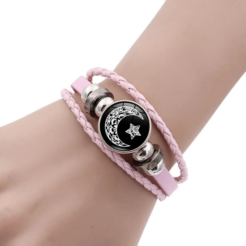 Luminous Couple Bracelets Sun Moon Black Braided Set 2Pcs Couple Charm Bracelets Axl