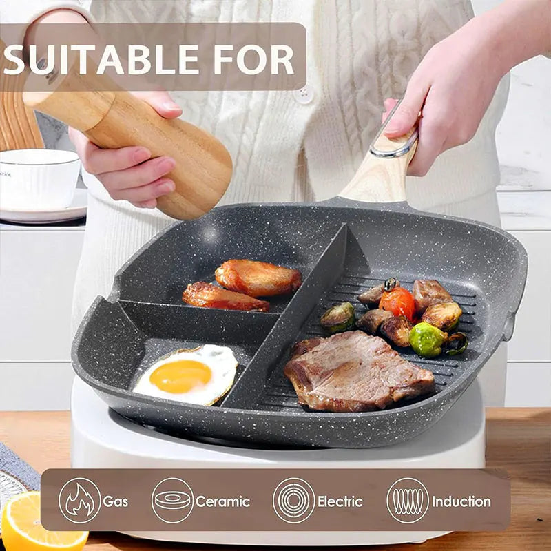 29cm Nonstick 3-Section Square Grill Pan | Induction Griddle Grill Pan Griddle Axl