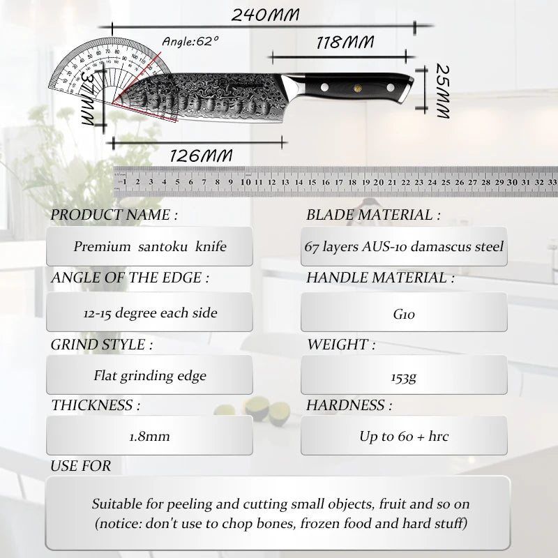5-Inch Santoku Knife – 67-Layer AUS-10 Damascus Steel Chef Knife Santoku Kitchen Knife Axl