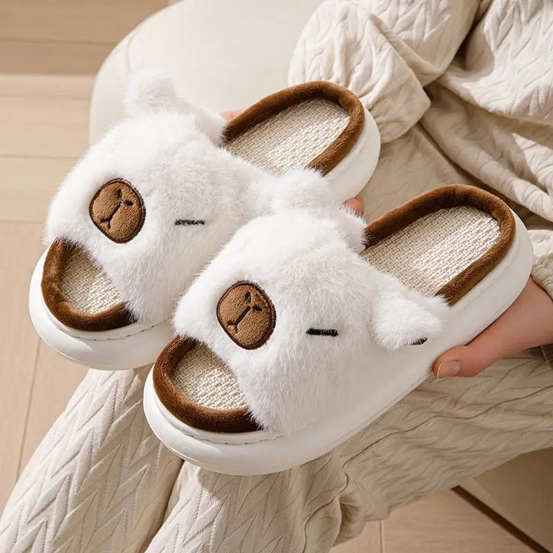 Women's Fluffy Faux Fur Animal Slippers – Open Toe Indoor Slides Faux Fur Slippers Axl White 44-45