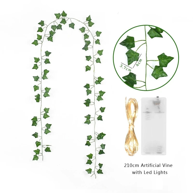 2M LED Artificial Green Leaf Vine String – Wedding Party Decor LED Vine Garland Axl style 1 5pieces