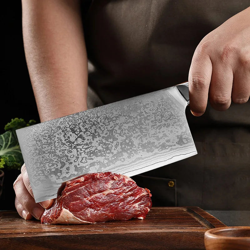 InLeung Damascus Steel Meat Cleaver – Handmade Chef Knife Damascus Chef Knife Axl
