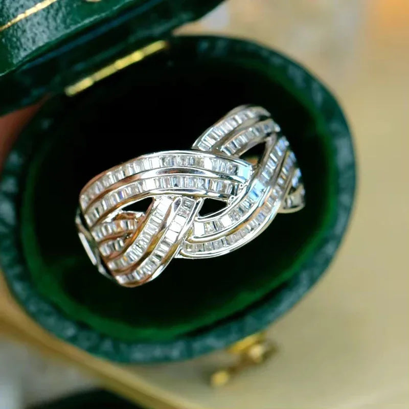 Huitan Twist Cross CZ Crystal Women's Ring | Wedding Band Fashion Ring Axl