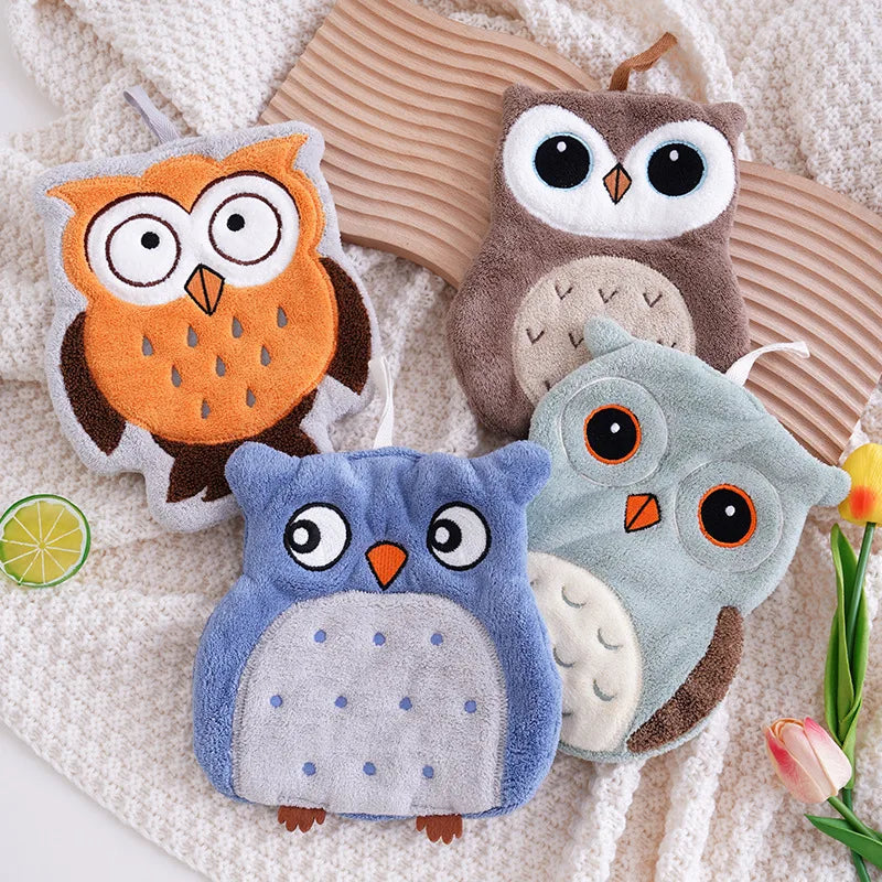 Owl Hanging Hand Towel – Ultra Soft Coral Fleece, Non-Shedding Hanging Hand Towel Axl