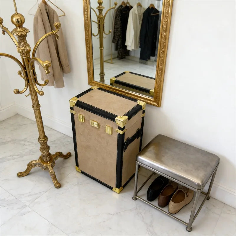 Retro 50L Large Storage Box – Leather & Flannel Organizer Bin Storage Organizer Box Axl