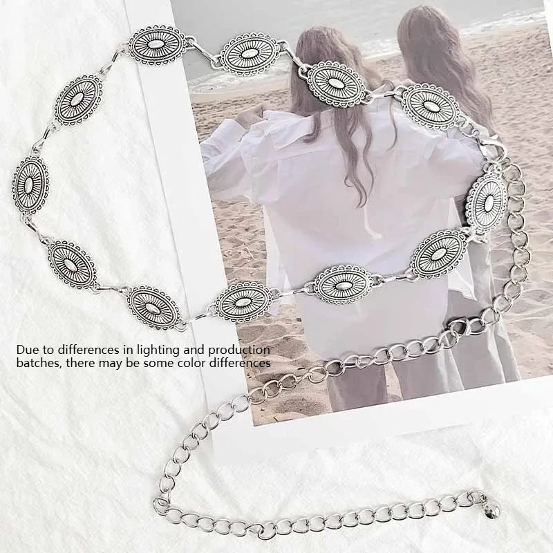 Women's Western Metal Chain Belt – Cowgirl Style for Dresses & Jeans Western Chain Belt Axl 02-sliver-1pcs