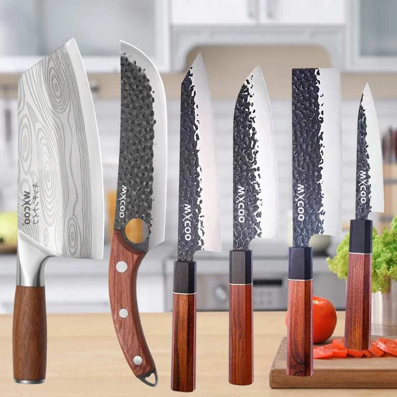 WXCOO Japanese Chef Knife – Forged Stainless Steel Santoku Set Kitchen Knife Set Axl